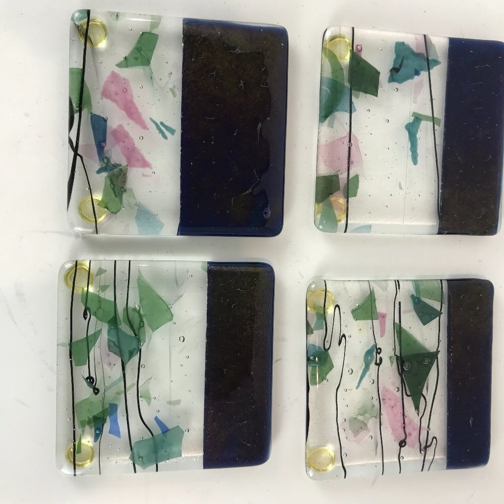 MCM Signed Art Glass Coasters